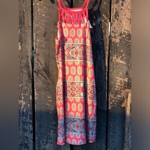 Boho Pink Sleeveless Dress with Lattice Top and  Pockets Small